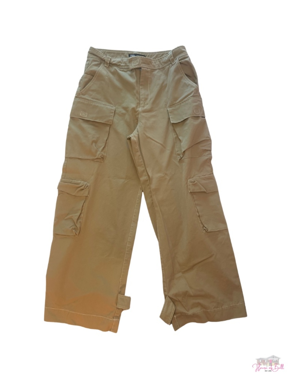 ZARA High Waisted Wide Leg Cargo Pants Tan Khaki Utility Streetwear M / 28